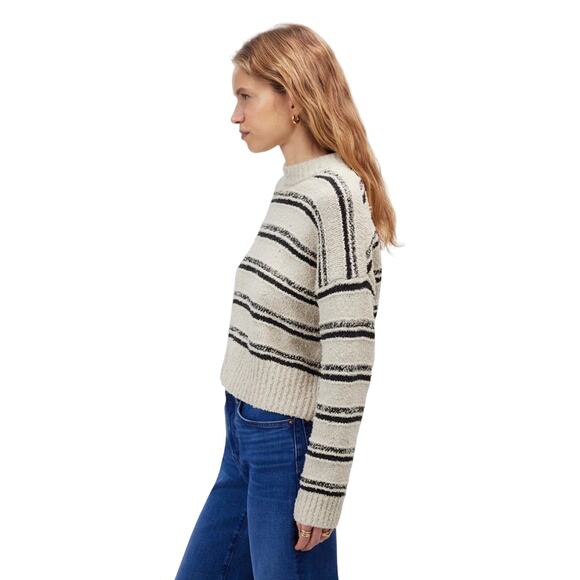 Madewell Eyelash Yarn Stripe Crewneck Sweater Cream Black Small NWT - Picture 2 of 9